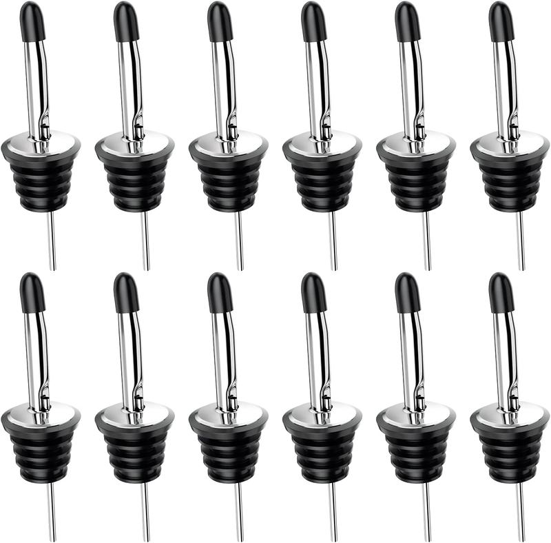 Liquor Pourer, Bottle Pourers for Spirits, 12Pack Stainless Steel Freeflow Liquor Spirits Pourer Speed Pourers Wine Bottle Spirits Pourers Tapered Spout with Rubber Dust Caps Utensils 6