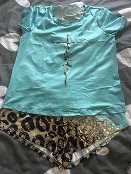Product Review of Plus Size Graphic Print Summer Clothes Set, Casual Round Neck Short Sleeve Tee & Elastic Waist Shorts, Women's Two-piece Outfits, Co ord Set Summer from N**a D**a ❤**🩵 0