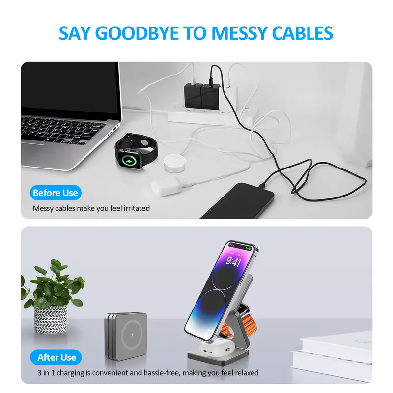 Product Introduction of Magnetic Aluminum Alloy Three-in-one Folding Wireless Charger 5