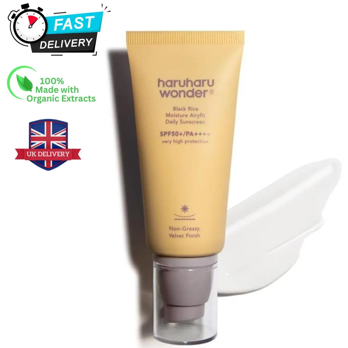 Haruharu Wonder Black Rice Moisture Airyfit Daily Sunscreen SPF50+/PA++++, Broad Spectrum UVA/UVB, Octinoxate & Oxybenzone Free, Reef Safe Formula, Non-Greasy Velvet Finish (50ml) Facial Lightweight Skincare Clear Comfort Skin Repair Radiant