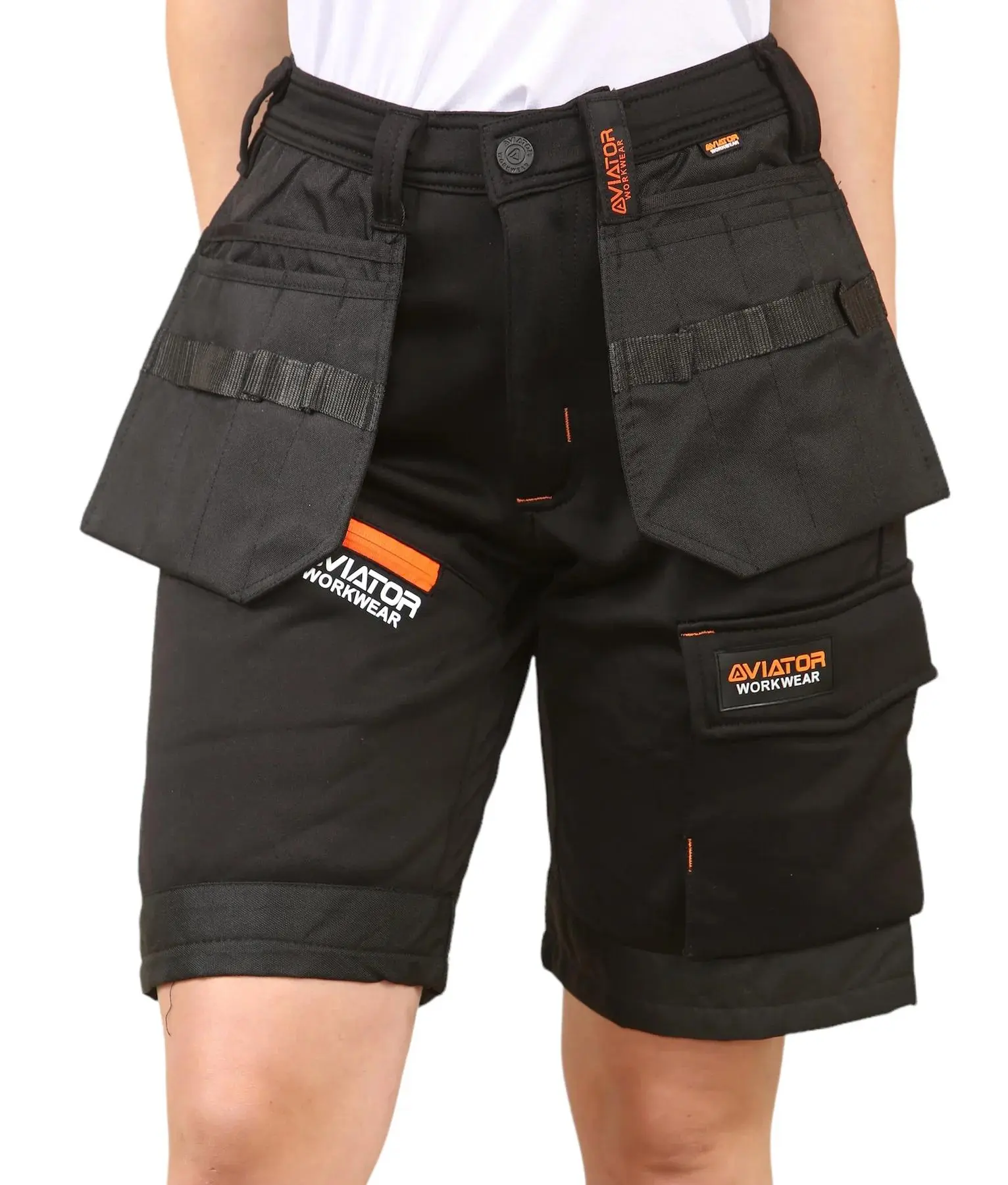 AVIATOR Men's Black & Grey Polyester Cargo Shorts – Casual Outdoor Wear with Multiple Pockets, Quick-Dry Fabric, and Adjustable Waistband