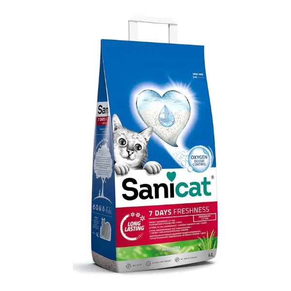 Sanicat - Classic cat litter with Aloe Vera | 7-day odour control | Fast absorption | product for your pet’s hygiene | Keep Your Home Clean | 4L capacity