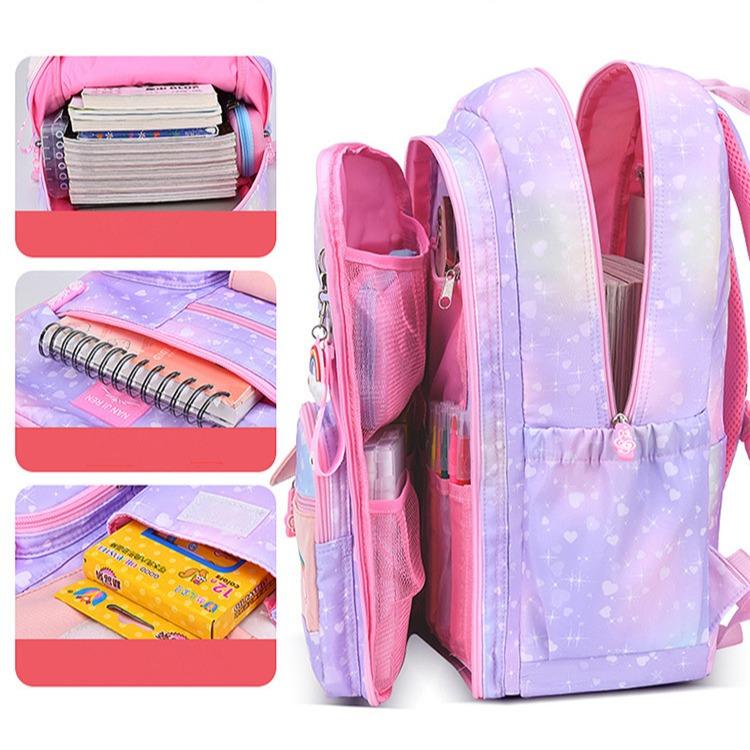 Water Resistant Children School Bags for Girls Primary School Backpack Schoolbag for Kids - Purple+Pink 3