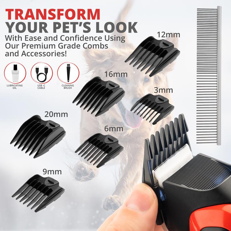 VGR Dog Grooming Clippers Kit Cordless for Thick or Curly Coats - Professional Pet Animal Hair Trimmer with Ceramic Blades - Low Noise Silent Shaver for Cat with Matted Fur, Puppy, Poodle, Cockapoo Groomer Rechargeable via USB-C 180 min Battery 3