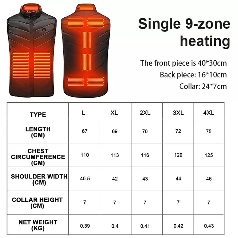Electric Heated Vest Warm Gilet Winter USB Jacket Men Women Heating Coat Thermal 8