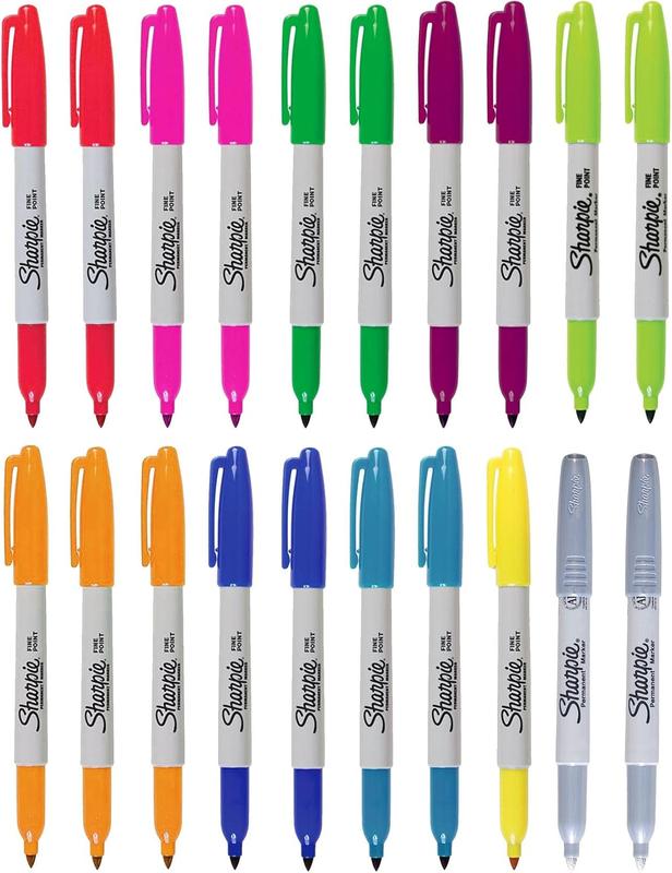Sharpie 20PC Set of Assorted Rainbow Colour Permanent Markers Fine Tip Pens 0