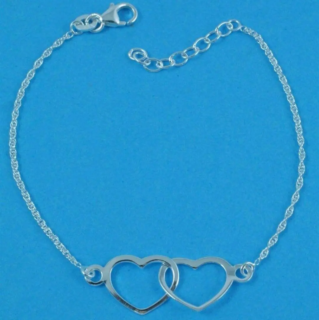 Women's Double Heart Sterling Silver Bracelet