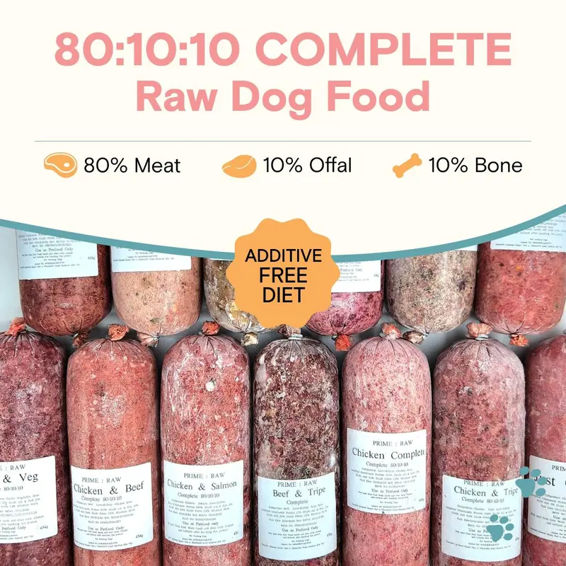 Prime Raw Frozen Dog Food-Mixed Meat Complete Nutritional Meal for All Dogs-Additive Free 80/10/10 Diet-Available in 13 Flavours-454 gm 1
