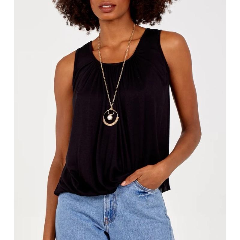 Shakira Bubble Hem Vest Top T-shirt Round Neck Sleeveless Elasticated Gathering Top Women’s Comfort Womenswear Basic Clothing   Casual 3