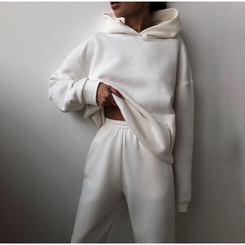Product Introduction of Women's Tracksuit Autumn Plus Fleece Sweatshirts Two Piece Set Casual Oversized Solid Female Sports Hoodie Suit Long Pant Sets Womenswear  Comfort Long Sleeve Minimalist Basic Overalls 18