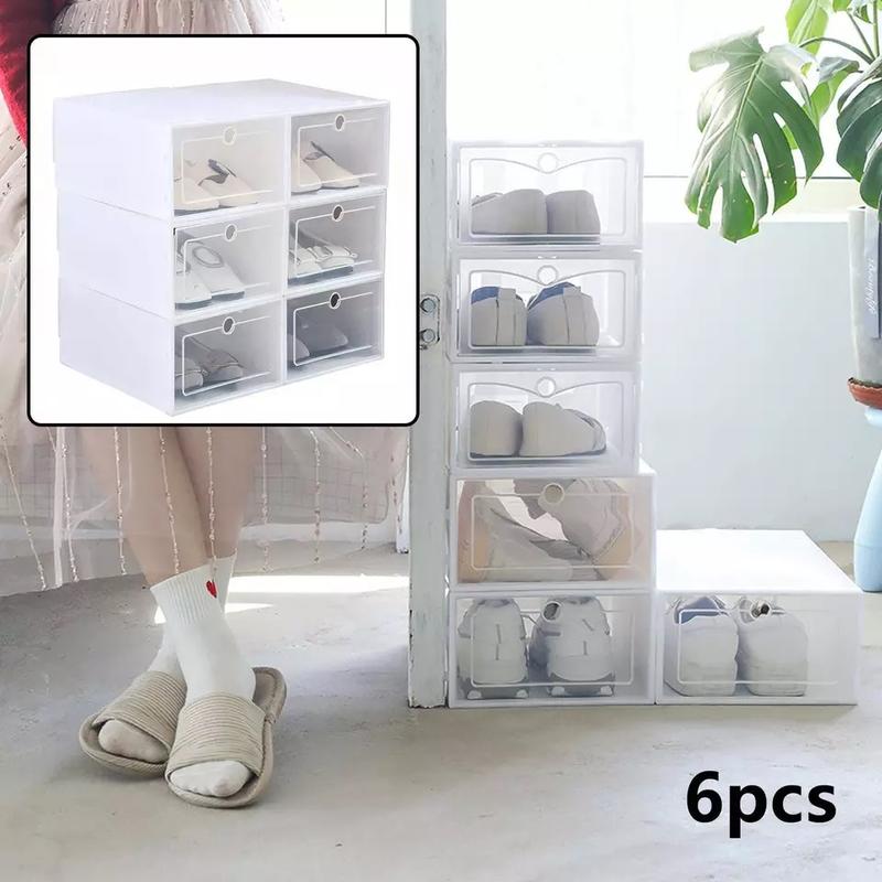 6X Plastic Shoe Storage Boxes Drawer Stackable Foldable Organizer Clear Durable 1