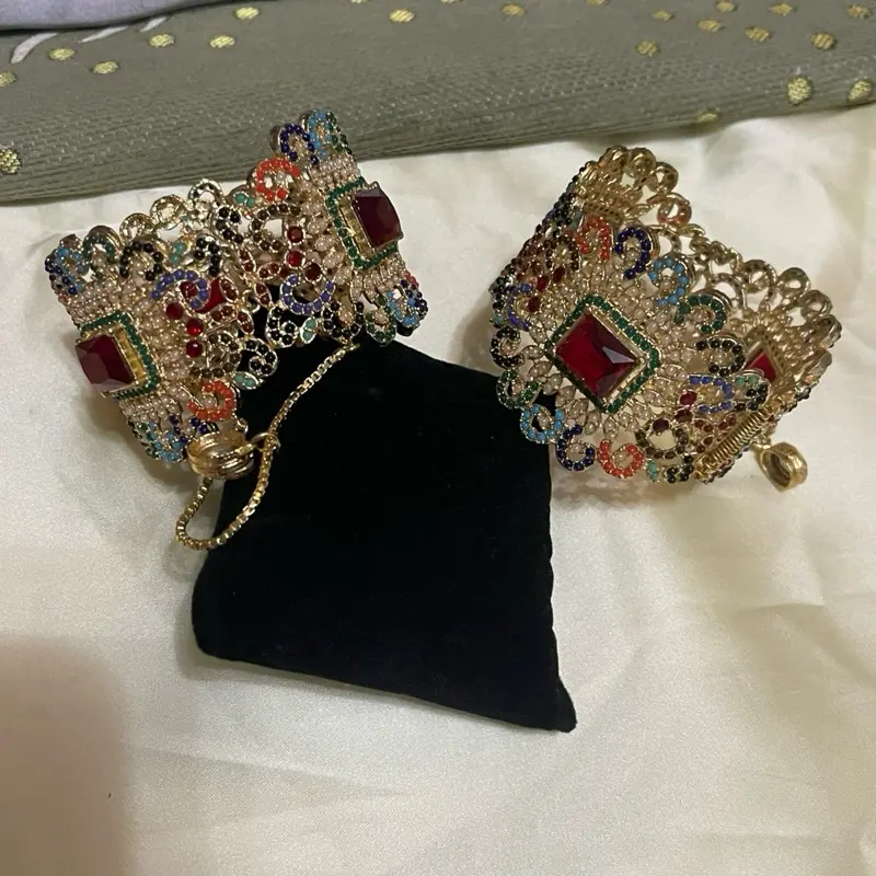 Beautiful Nauratan Bangles Kara's with Big Stone Openable 2.6 Size Pair - Elegant Jewelry for Any Occasion 2