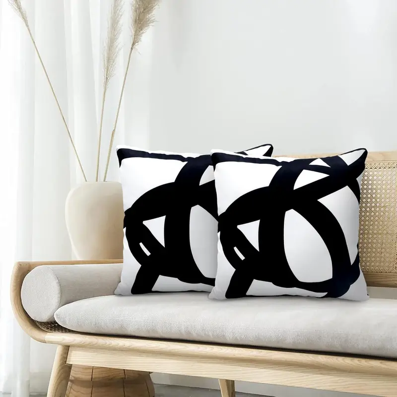 Set of 2 Black and White Boho Pillow Covers - Abstract Art Throw Pillow Covers - Decorative Pillowcase for Sofa Couch Bed Home Outdoor 1