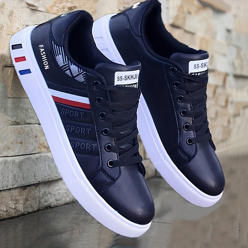Product Introduction of All-Season Men's Striped Lace-up Sneakers - Breathable PU, Durable PVC Sole, Casual Comfort Fit Closed Sports Shoes Sports Shoes Training Trainer Runner Running Boy Athletic Footwear Walking Shoes 3