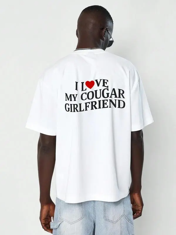 I Love My Cougar Girlfriend t-shirt, Casual Short Sleeve Crew Neck T-shirt for Summer, Fashion Men's Top for Daily Wear 1