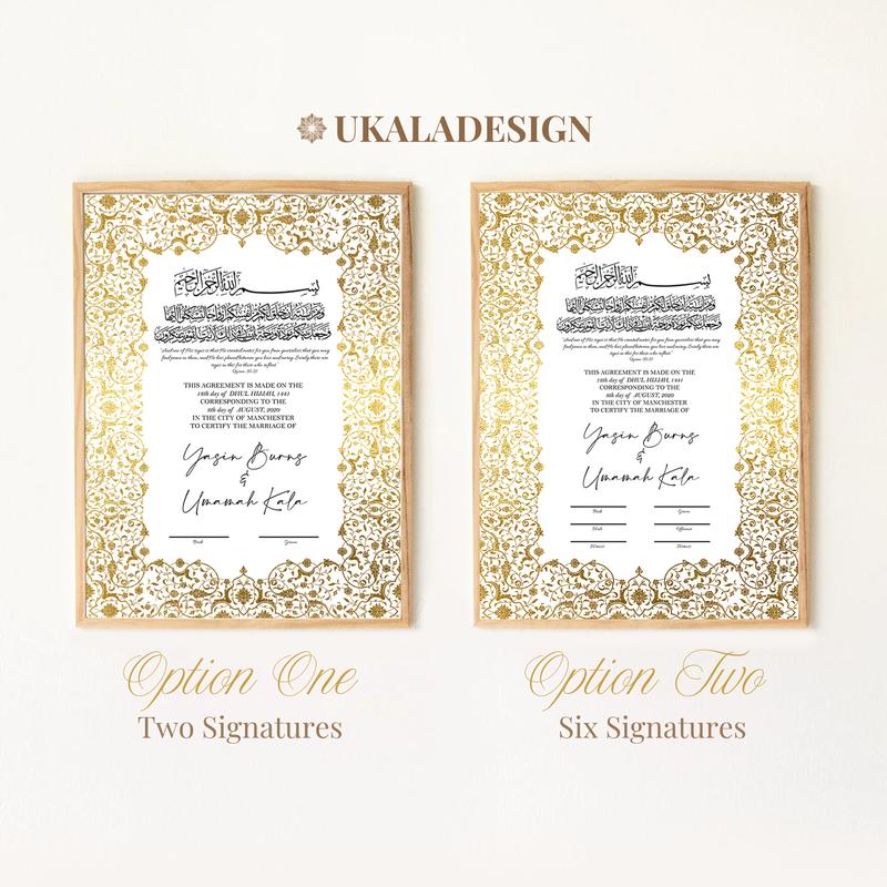 Gold Foil Nikkah Certificate - Design 1 for Wedding Celebrations 1