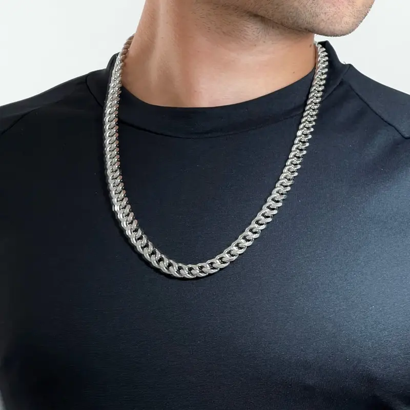 Thick and Heavy Silver Miami Cuban Chain Necklace, 18”-24”, 45cm-60cm Length, 9mm Thickness, Stainless Steel 18 inch boys curb big layering chunky 3