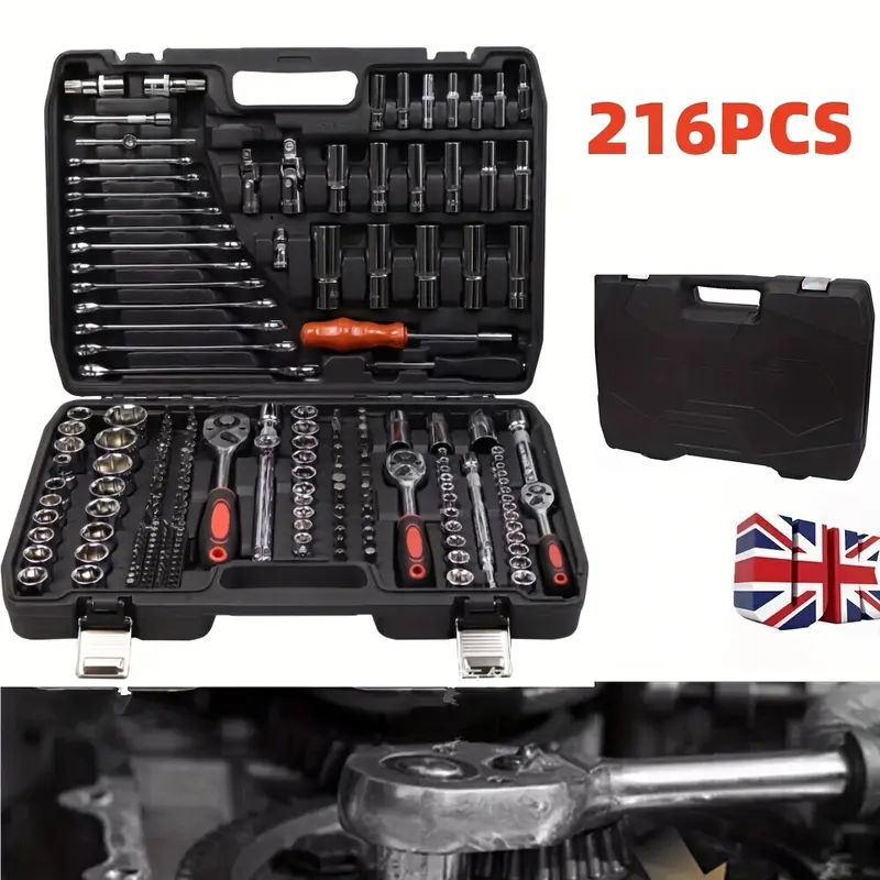 Professional 216pcs Ratchet Spanner Socket Set 1/ 2" 1/ 4" 3/ 8" Tool Kit +Case 0