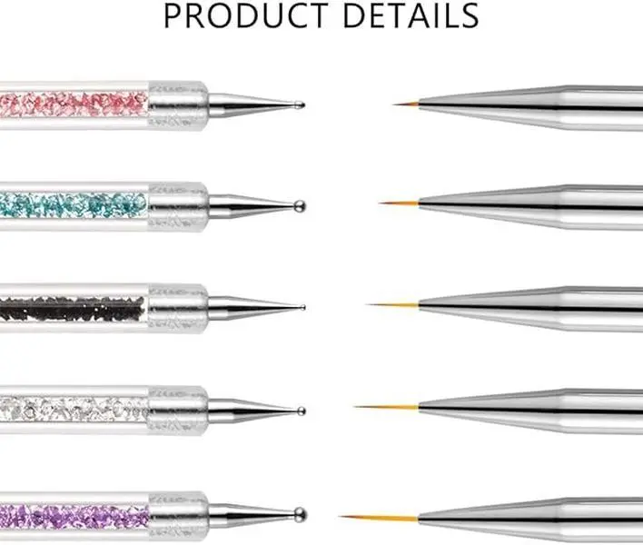 5 pcs Nail Art Brushes,Double Ended Nail Art Liner Brushes,Nail Dotting Painting Drawing Pens,Pull Line Painted Pen Nail Dotting Tools Set For DIY Nail Art Designs