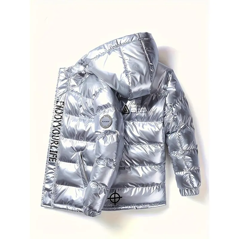 Boys' winter coat Medium and large children's down cotton padded warm cotton-padded jacket children's hooded padded jacket bright face wash in coat 4