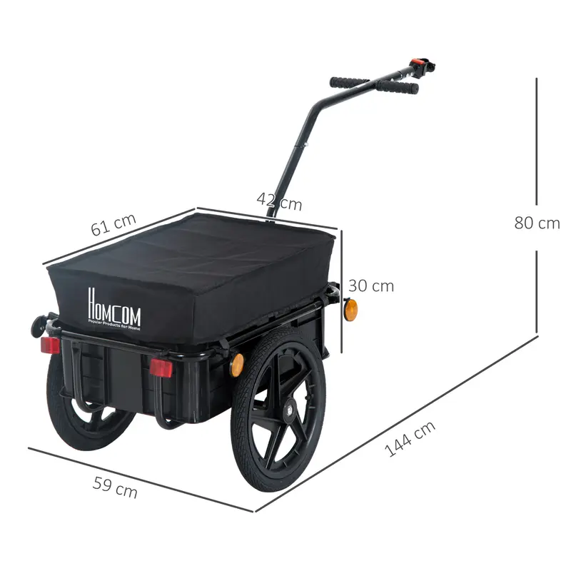 HOMCOM Cargo Trailer Bike Trolley Cart with Handle Removable Rain Cover 70L 2