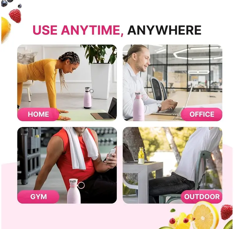 BlendN’Go Portable Blender for Shakes and Smoothies 350ML (PINK) - Rechargeable and Travel-Friendly 6