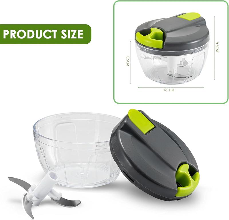 Multi-Function Manual Food Chopper & Processors with Handle and Cover, Vegetable Chopper Shredder, Garlic Chopper, Suitable for Onions Garlic Peppers Carrots Fruits,Wonderful for Kitchen(Green) Lid Stainless Steel Utensils Blade Detachable Meat 2