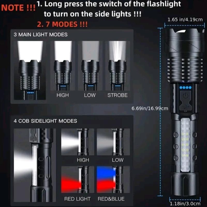 Super Bright Flashlight with USB-C Charging Port and 7 Lighting Modes for Everyday Use, Camping, Walks, Hiking, and Working - High Power LED Torch 7