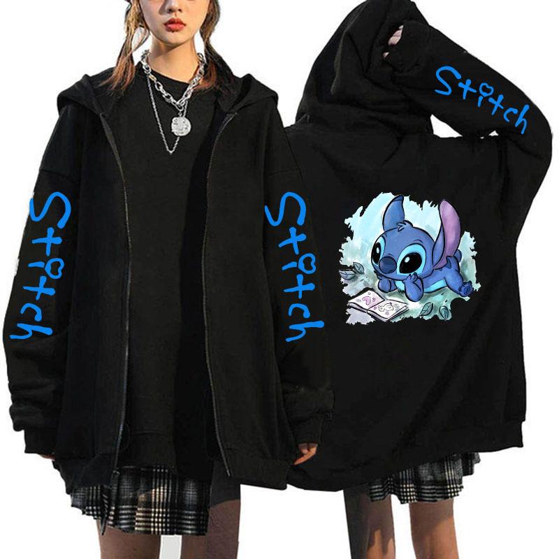 Product Introduction of Oversized Y2k Zip-up Hoodie  Women's Lilo & Stitch Costume Winter Clothes Woman Long Sleeve Warm Jacket Zip-up Street Tops 5