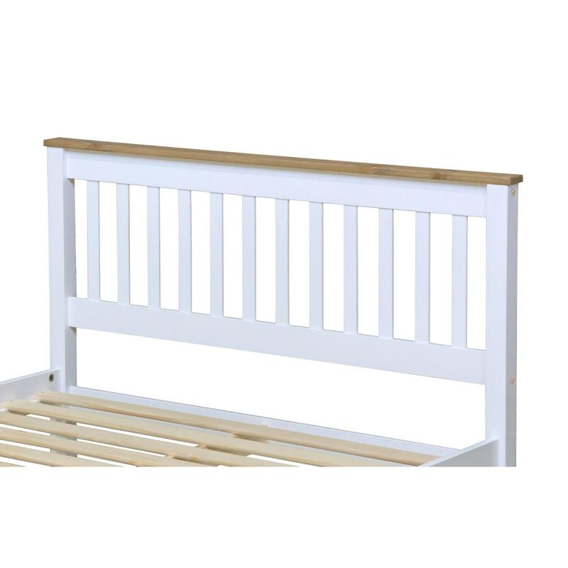 Solid Pine Double Bed Frame Arctic White Finish Antique Waxed Headboard 2