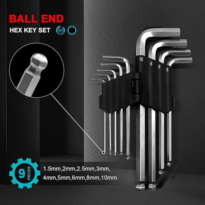 9 Pc Large Metric Hex Ball Allen Key Wrench Set 1.5 2 2.5 3 4 5 6 8 & 10mm 4