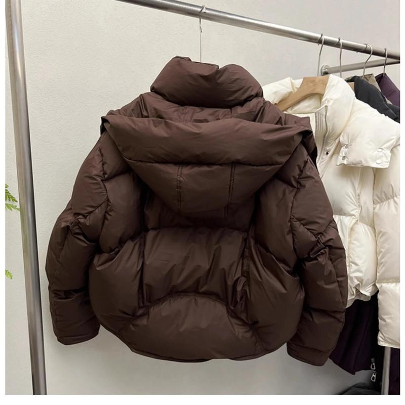 Women Puffer Jacket Winter Warm Thick Long Sleeve Oversized Hooded Short Parkas Mujer Female Solid Loose Crop Coat Outwear Womenswear Tops Underwear Lady Fitted Casual Comfort Basic Minimalist Outerwear 6