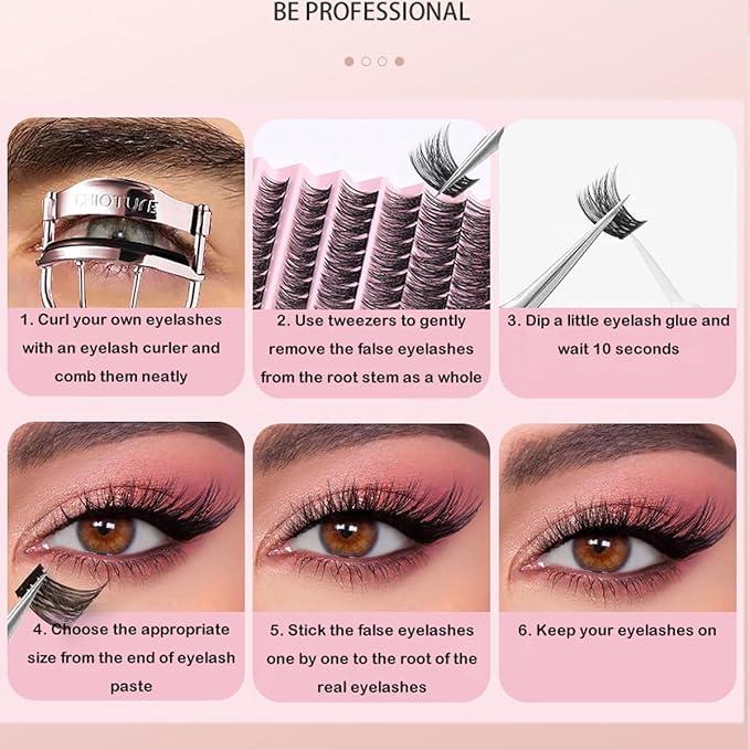 Lash Clusters 120Pcs DIY Eyelash Extenisons Natural Look Wispy Clusters Lashes 8-16MM D Curl Individual Lashes DIY at Home Wispy Fluffy Lash Extensions Reusable Individuals DIY at Home Makeup Eyelashes Extensions Eyelash Extensions 5