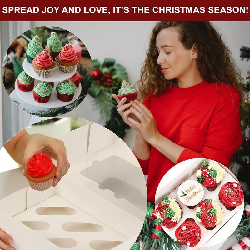 10 x Cupcake Boxes 6 Hole EXTRA DURABLE Cardboard Auto Popup Muffin Boxes Transparent Window 4