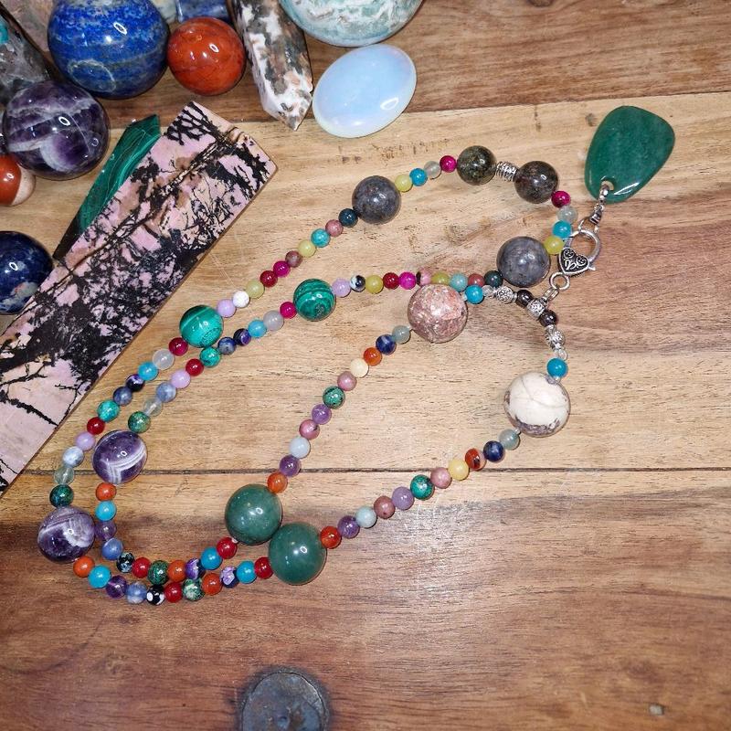 Green Aventurine Freeform Removable Pendant with Dream Amethyst, Dragon Blood Agate, Malachite and more. 7