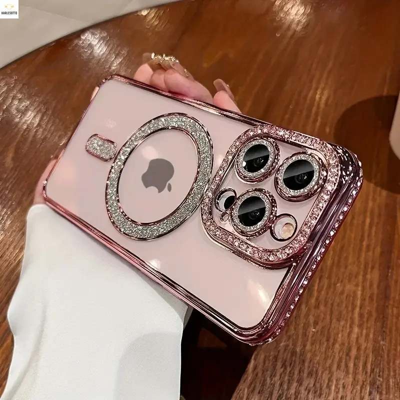 HARLESOTTO     [Magnetic Phone Case] iPhone-Compatible New Style Magnetic Mobile Phone Case, Sparkling with Rhinestones for Models 16/15/14/13/12/11 Plus Pro Max