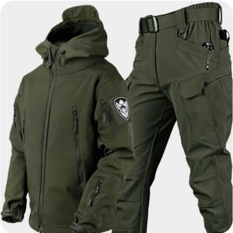 Waterproof Windproof Hooded Jacket and Pants, Soft Shell, Plush, Thickened, Outdoor Fishing, Cutting, Wear-Resistant,Winter, 5XL 7
