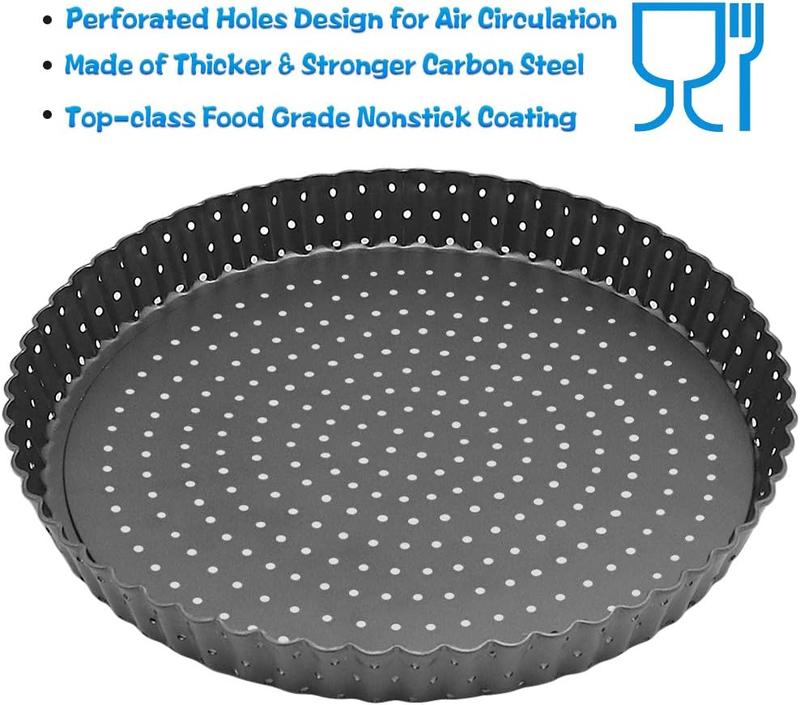 Tart Quiche Tin, 24cm Perforated Tart Tin with Removable Loose Base, Nonstick Round Flan Tin 6