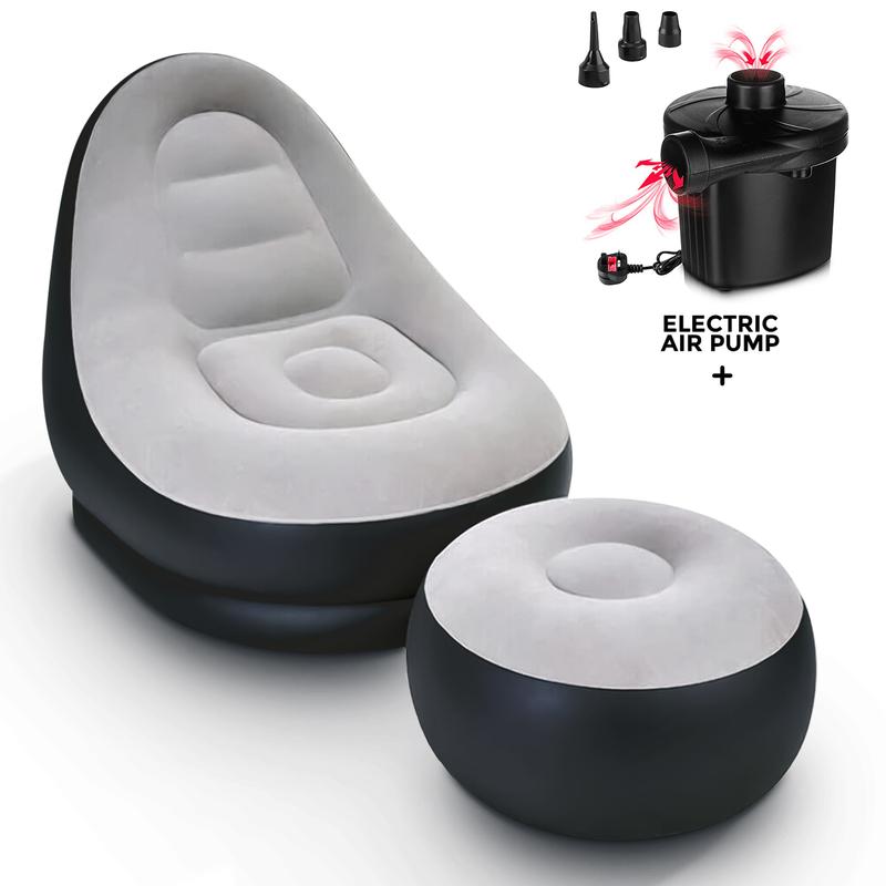 Inflatable Deluxe Lounger Ottoman Couch Gaming Chair Foot Stool Seat Air + Electric Pump 0