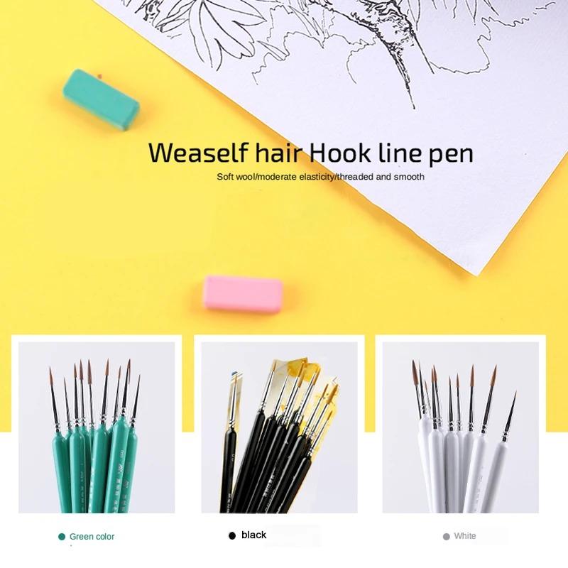 10 pcs Miniature Hook Line Pen Art Painting Brushes Weasel Hair Paint Brush Gouache Watercolor Oil Paints 2