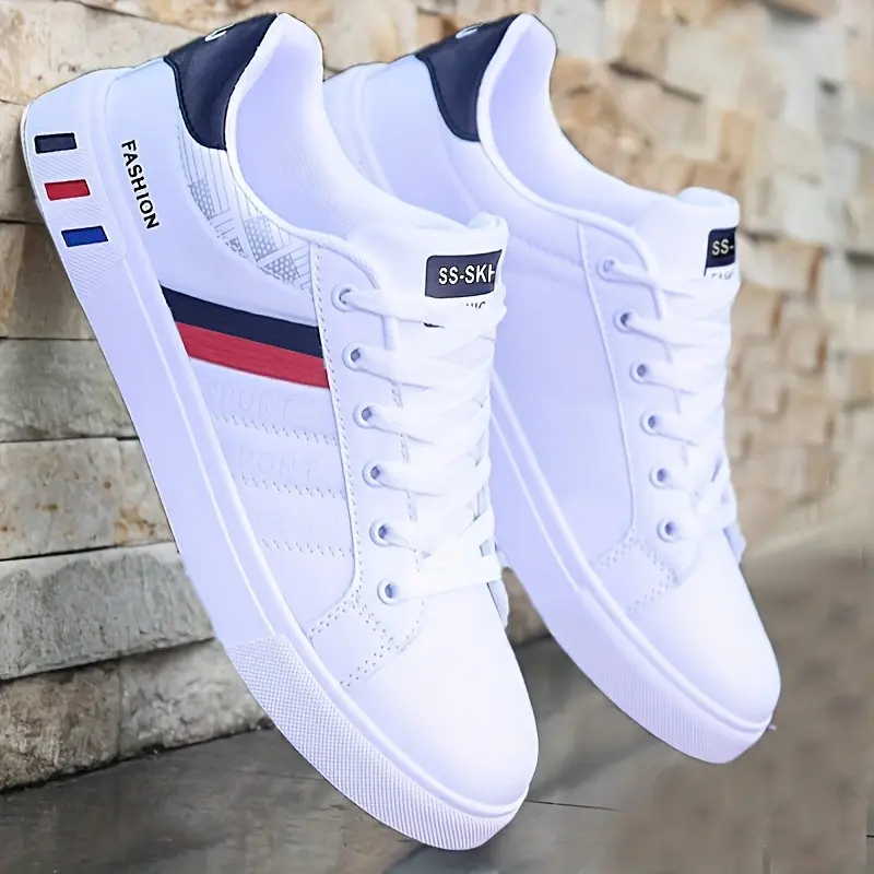 Comfortable Breathable Men's Lace-up Sneakers, Striped Design Skateboard Shoes with Good Traction