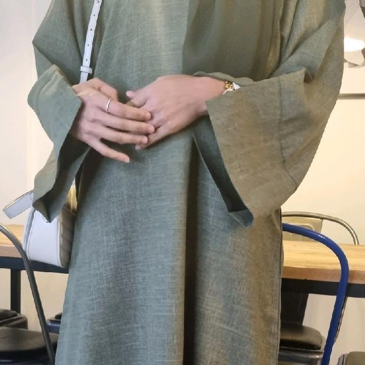 Premium Linen Pocket Abaya with Scarf - Black, Beige, Green, Camel and Grey, Olive abayas 8