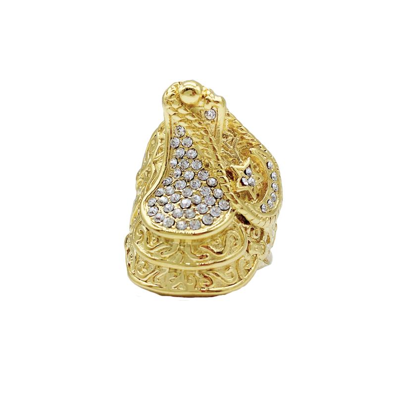 Chunky saddle ring gold/silver plated heavy stainless steel iced out 5