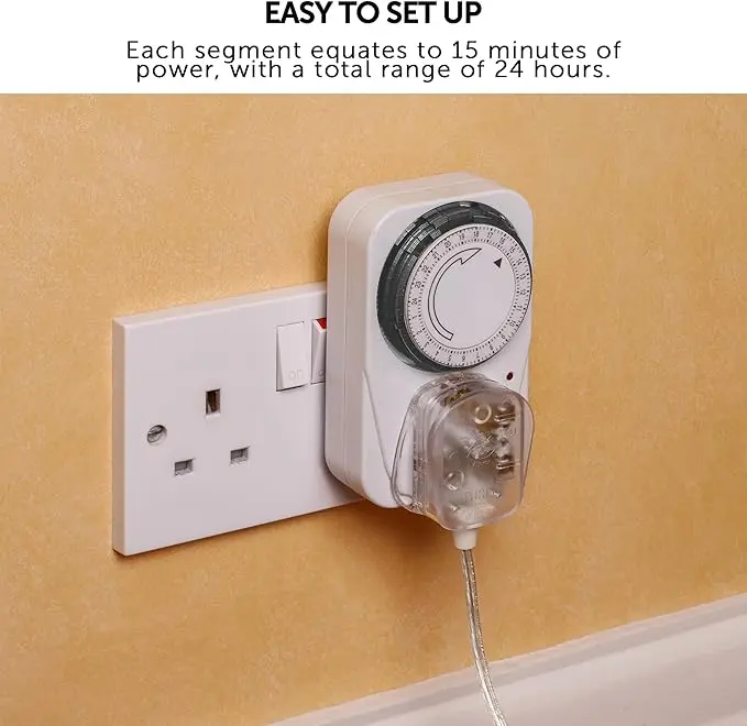 24 Hour Segment Timer Switch - Energy Saver Plug Standard Size - Plug-in Timer Socket Set - 240v 3 Pin Plug With Programmable Time Controller 3