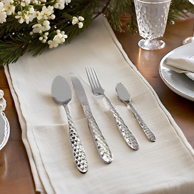 Lunalux Hammered Silver Cutlery Set - 16-Piece Stainless Steel Flatware for Stylish Meals - Fork Tableware Aesthetic 6