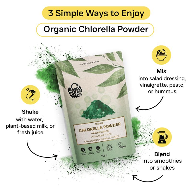 Earths Basket Organic Chlorella Powder 75g, Broken Cell Wall, Immunity Support Healthcare Edible Supplement Dietary Fitness Health Optimum 4