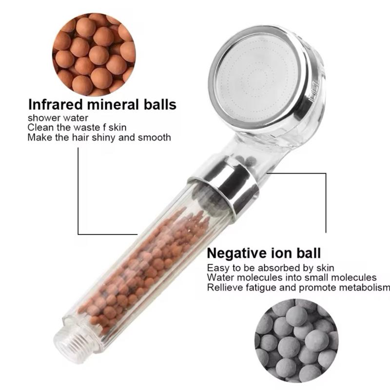 New Shower Head 3 Mode High Pressure 40% Water Saving Filters Adjustable Ionic 3