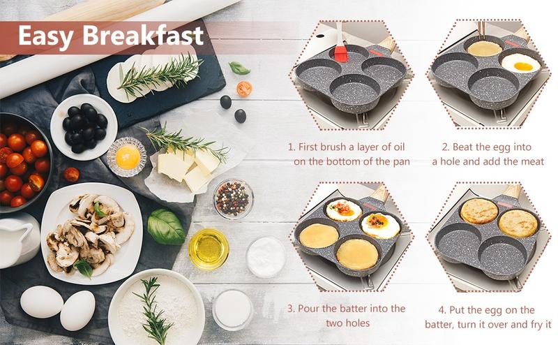 Product Introduction of Bobikuke Egg Pan Non Stick, 4 Hole Egg Frying Pan Egg Burger Pan Multi Pancake Pan Aluminum Fried Egg Pan for Breakfast (Black) 15