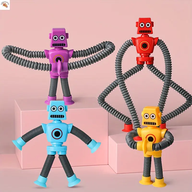 RISELDAJOR   4 Pieces of Telescopic Tubes: Portable and Multifunctional Cartoon Robot Stress-Relieving Toys. Suction-based Creative Sensory Toys for Cultivating Imagination and Creativity, DIY Interactive Toys, Ideal Easter Gifts and Also Great for Hallow 3