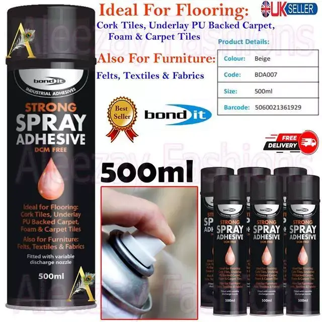 Bond it Aerosol Strong Industrial Spray Adhesive Carpet Tiles Fabrics Glue 500ml